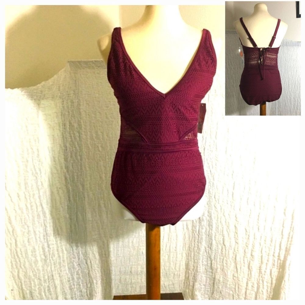 Attracosports NWT Burgandy Crochet Style One Piece Swimsuit Size Large